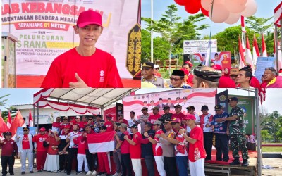 Kirab Bendera Merah Putih Sepanjang 81 Meter Meriahkan Perbatasan, Gubernur Kaltara Luncurkan Gerakan Madrasah Ramah Anak